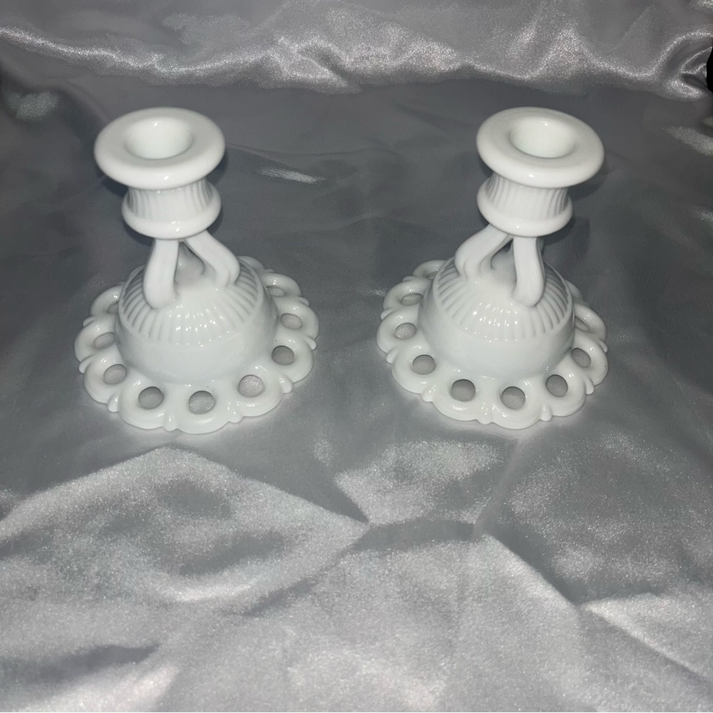 Westmoreland• Vintage Doric Milk Glass Candlestick Holders (Set of 2)
